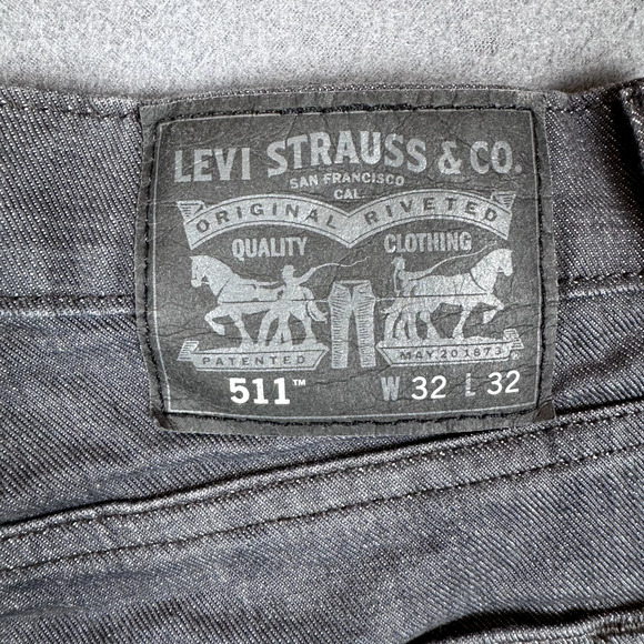 Levis 511 Jeans Men’s Size 32x32 Black Slim Fit Stretch Goth Grunge Black Label - Picture 9 of 10